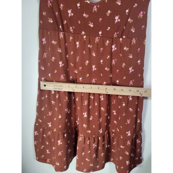 Aeropostale Floral V Neck Babydoll Dress Rust Tiered Country Festival y2k style - Picture 7 of 8